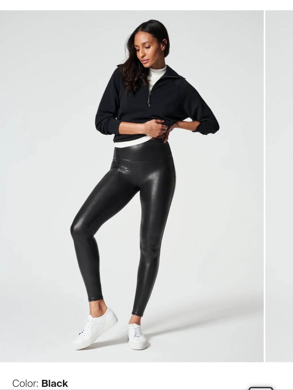 SPANX Black High-Shine Faux Leather Leggings - Picture 2 of 3